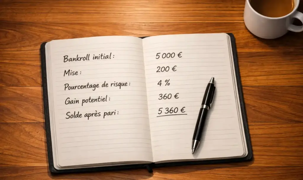 Carnet ouvert avec notes manuscrites et stylo posé sur un bureau à côté d'un ordinateur portable