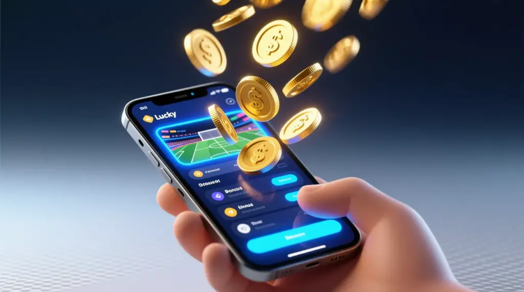 Bonus sans dépôt paris sportifs - pièces d'or tombant dans un smartphone