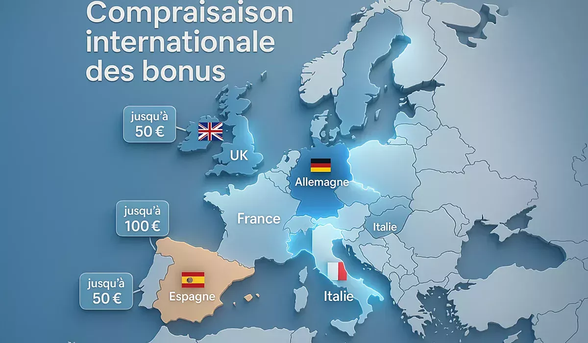 Carte comparative des bonus sans dépôt en Europe