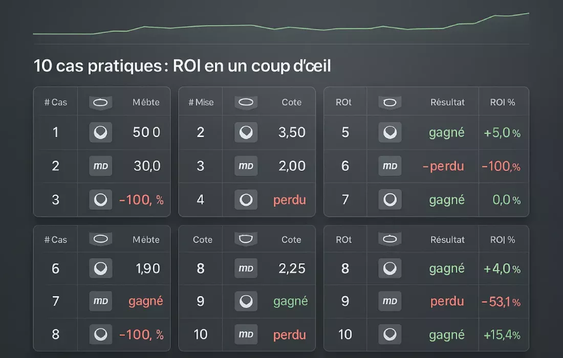 Tableau récapitulatif de 10 cas pratiques avec calcul du ROI détaillé