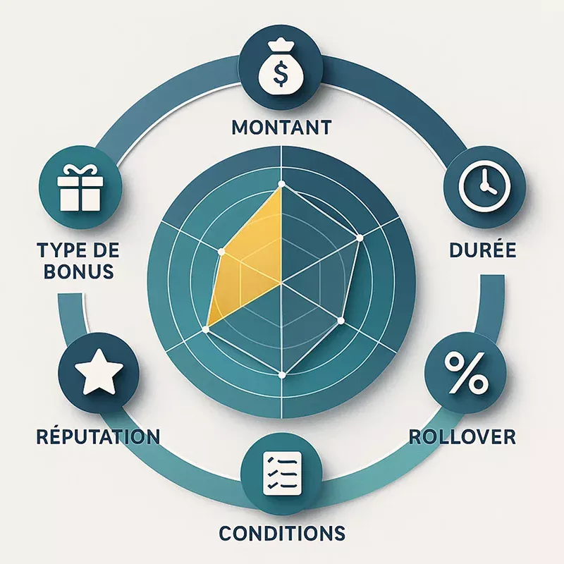 Infographie circulaire du système d'évaluation à 20 points pour les bonus de bookmakers