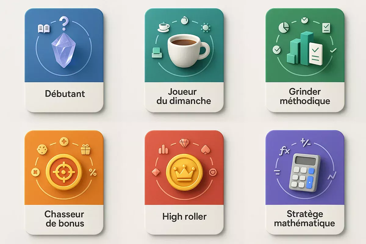 Six profils types de parieurs avec leurs caractéristiques et préférences en matière de bonus