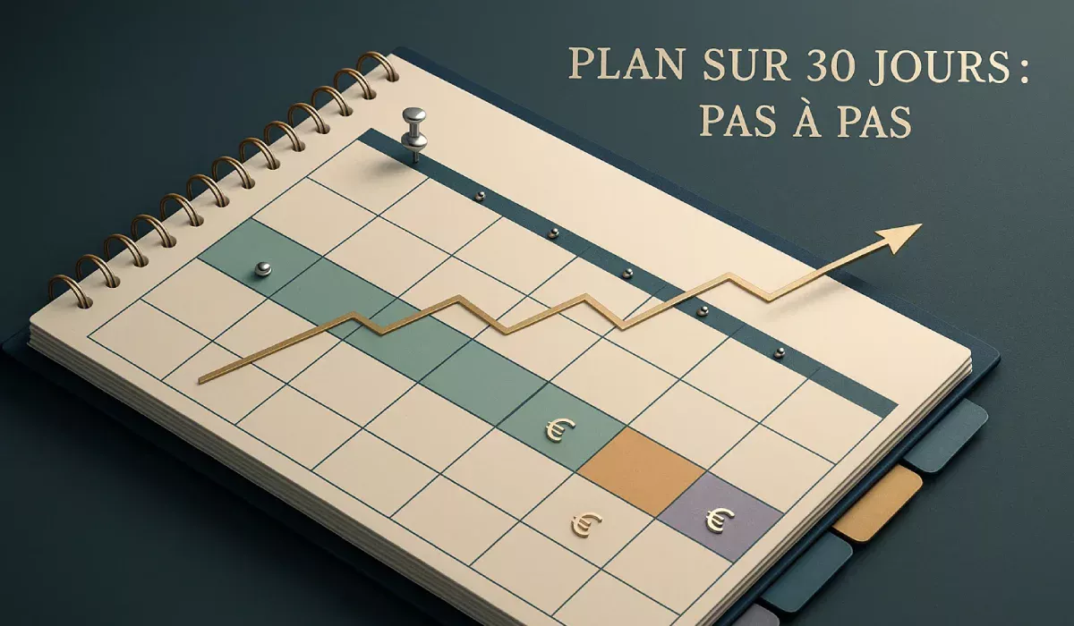 Calendrier de 30 jours avec stratégie d'inscription aux bookmakers et progression des gains