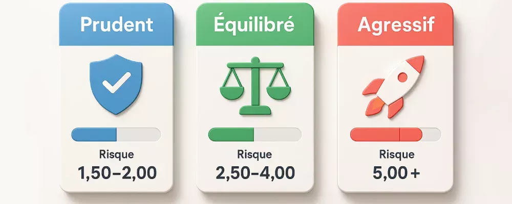 Trois profils de parieurs : prudent, équilibré et agressif avec leurs stratégies respectives